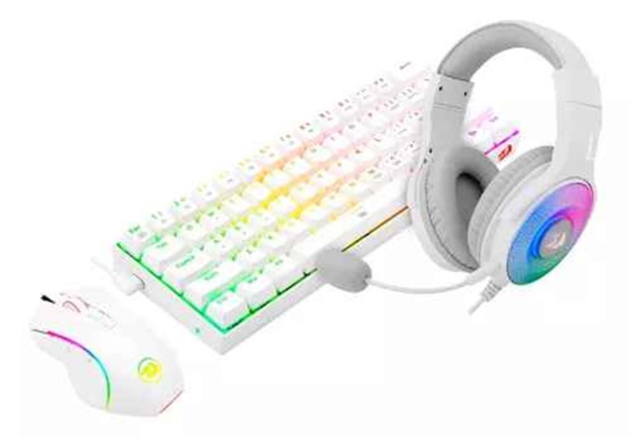 Kit Gamer Redragon teclado, mouse y auricular S129W 3en1 Blanco