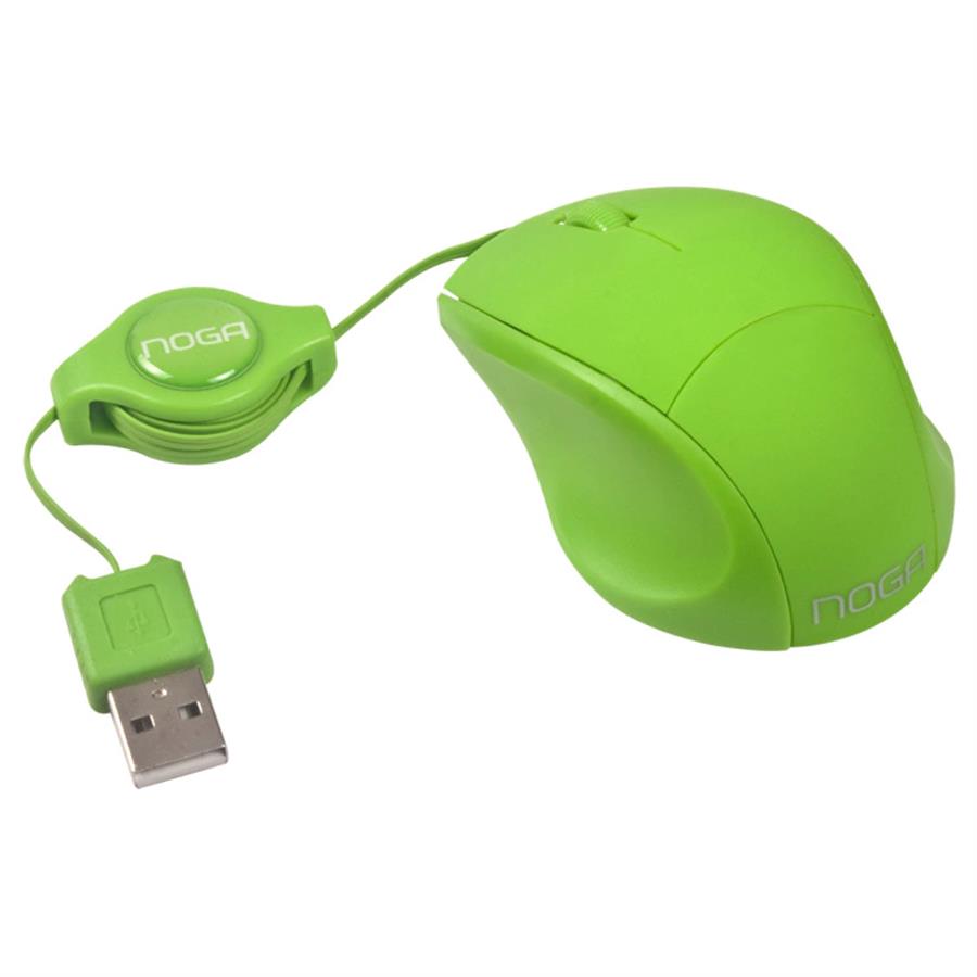 Mouse mini retráctil cableado Noga NG-418 USB Verde